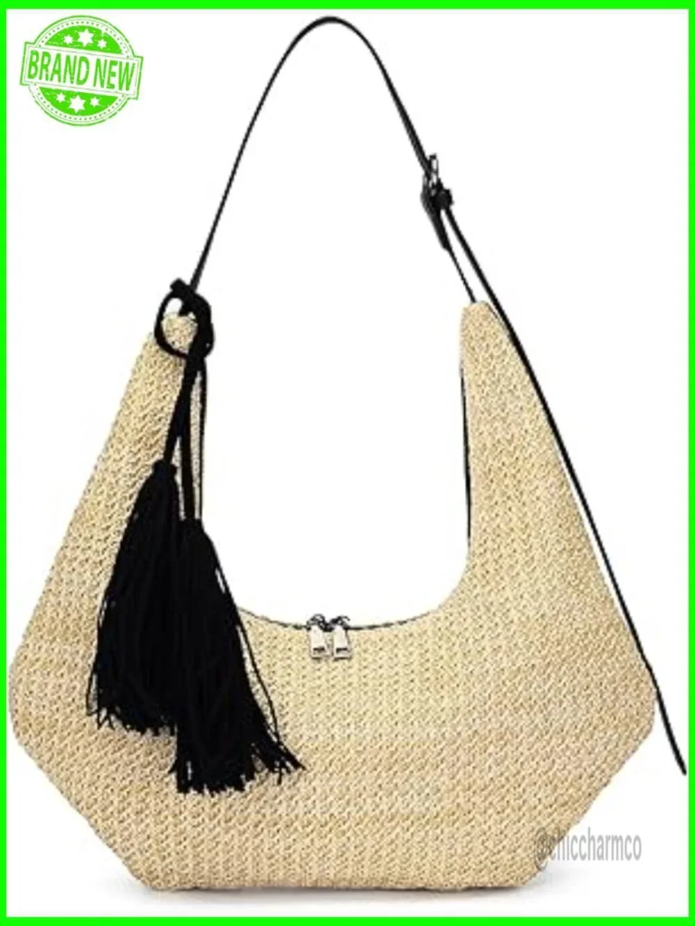 Straw Hobo Crossbody Bag with Adjustable Strap, Tassel Design, Spacious